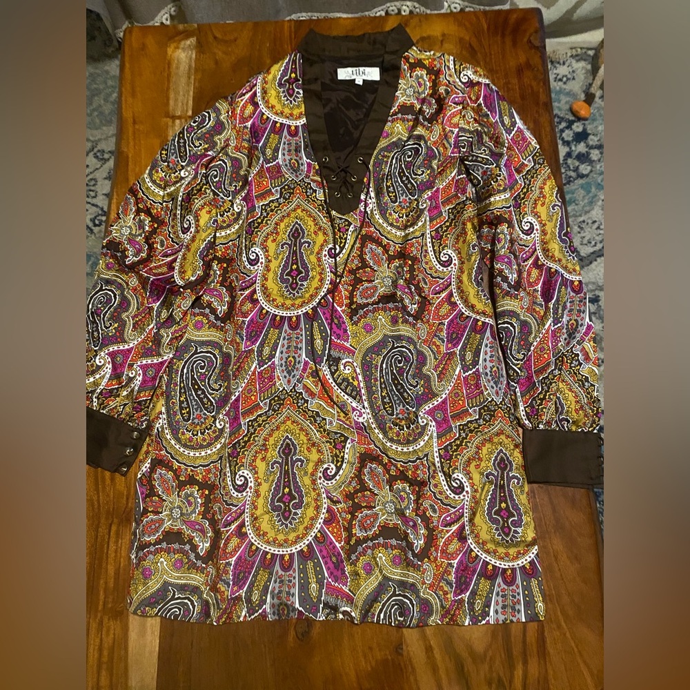 Tibi New York Silk Multicolor Paisley Shift Dress Size 0